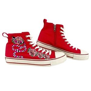 ASH Vanina Hi-Top Sneakers Canvas Floral Snake Embroidery Size 38 Free People